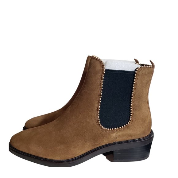 Coach Womens Brown Suede Almond Toe Slip On Stud Booties Ankle Boots Size 10B 6B - Picture 2 of 9